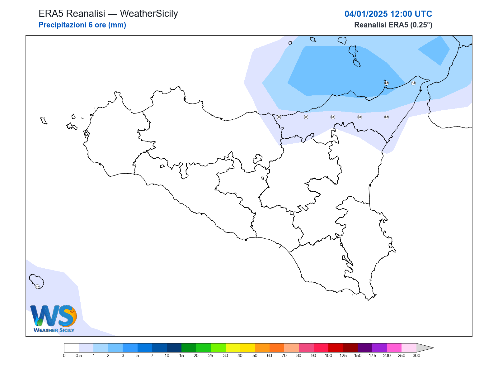 Precipitazioni (6 ore) · 2025010412