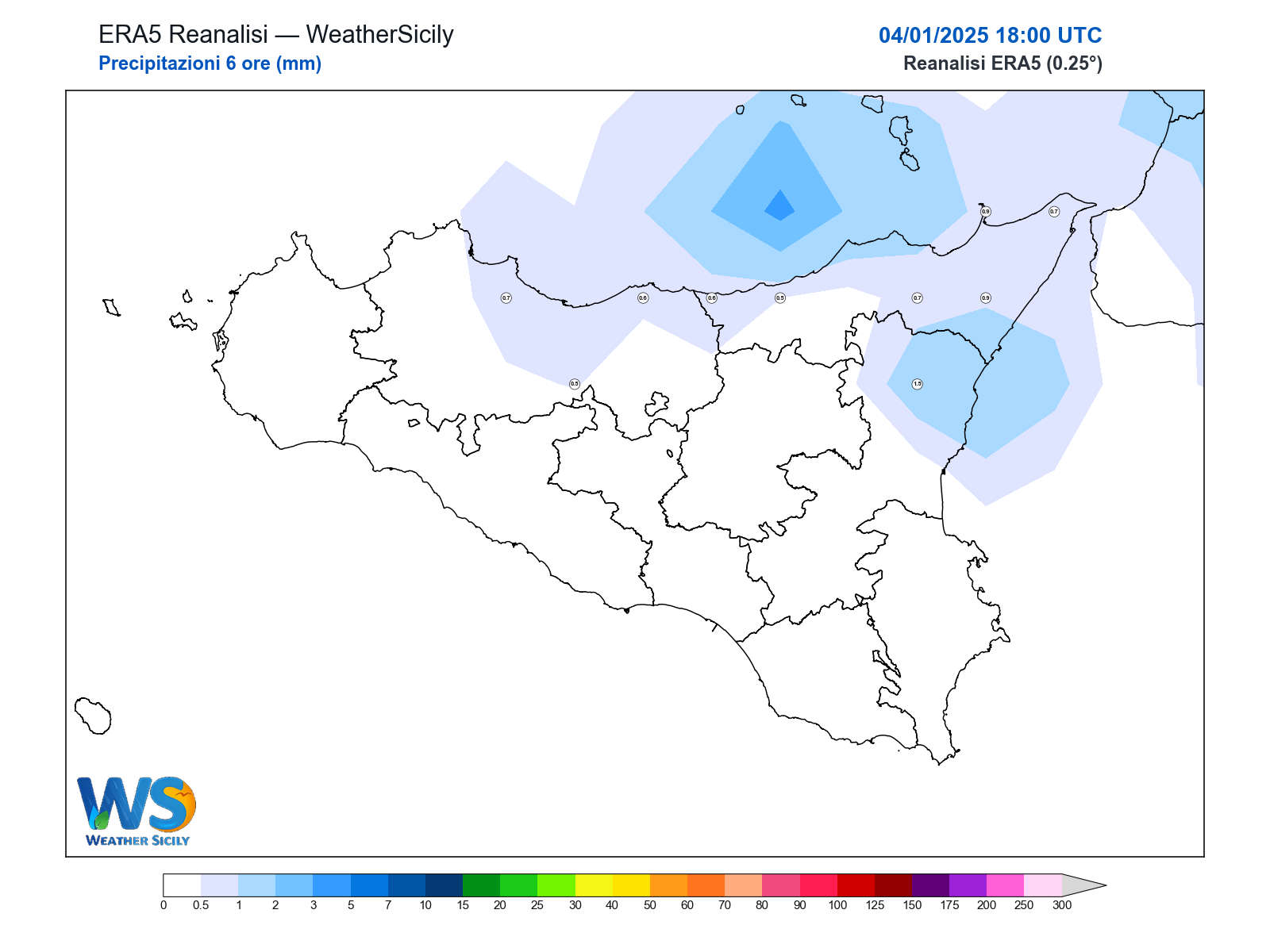 Precipitazioni (6 ore) · 2025010418