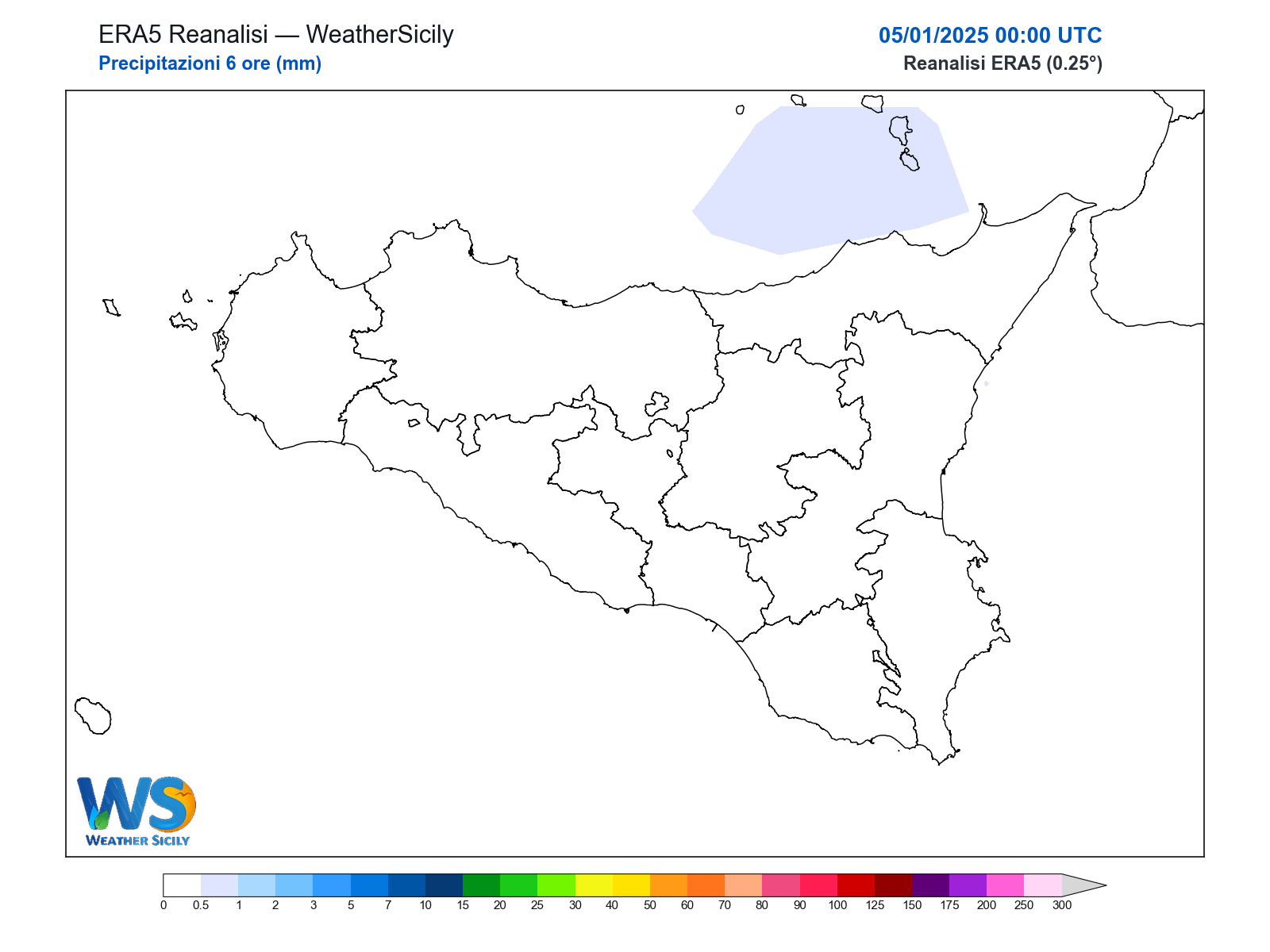 Precipitazioni (6 ore) · 2025010500