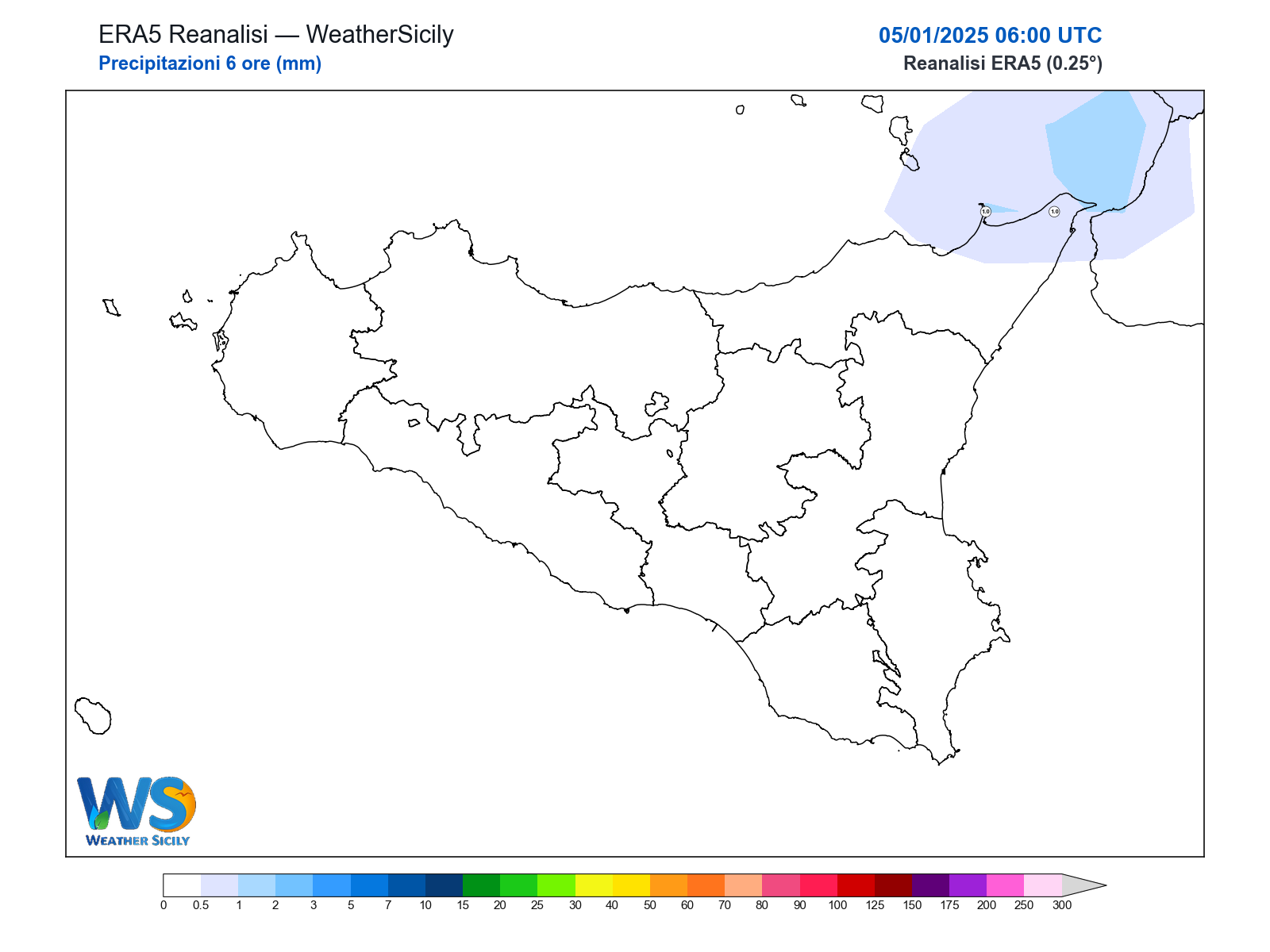 Precipitazioni (6 ore) · 2025010506