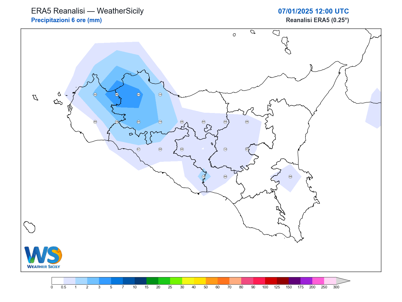 Precipitazioni (6 ore) · 2025010712