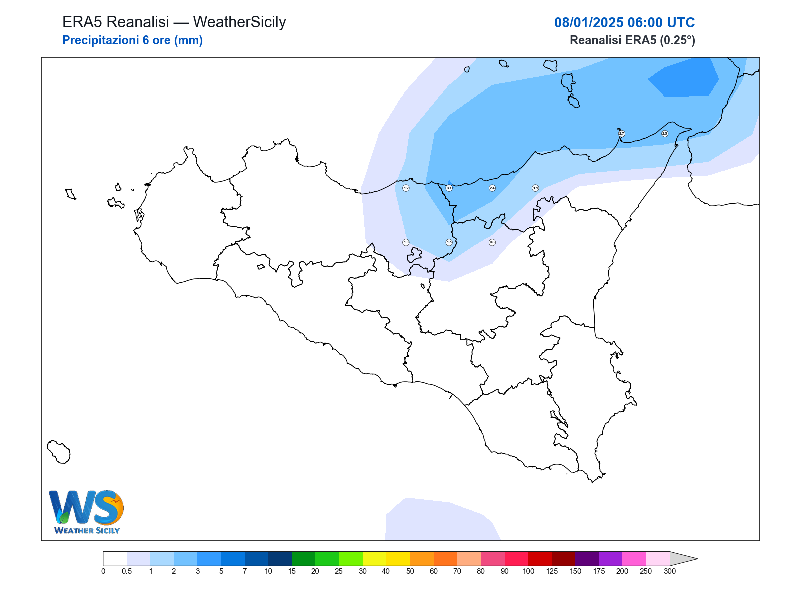 Precipitazioni (6 ore) · 2025010806