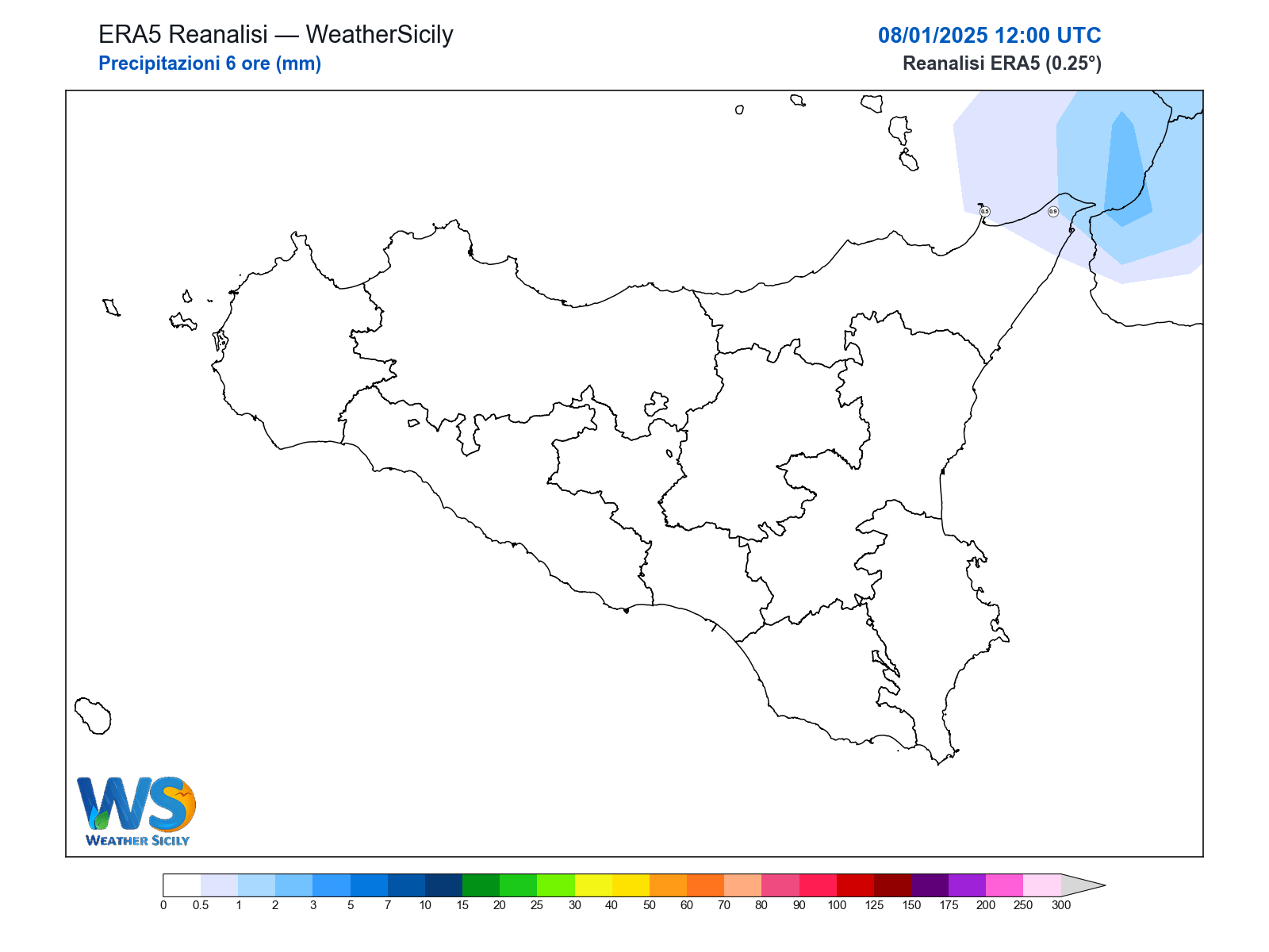 Precipitazioni (6 ore) · 2025010812