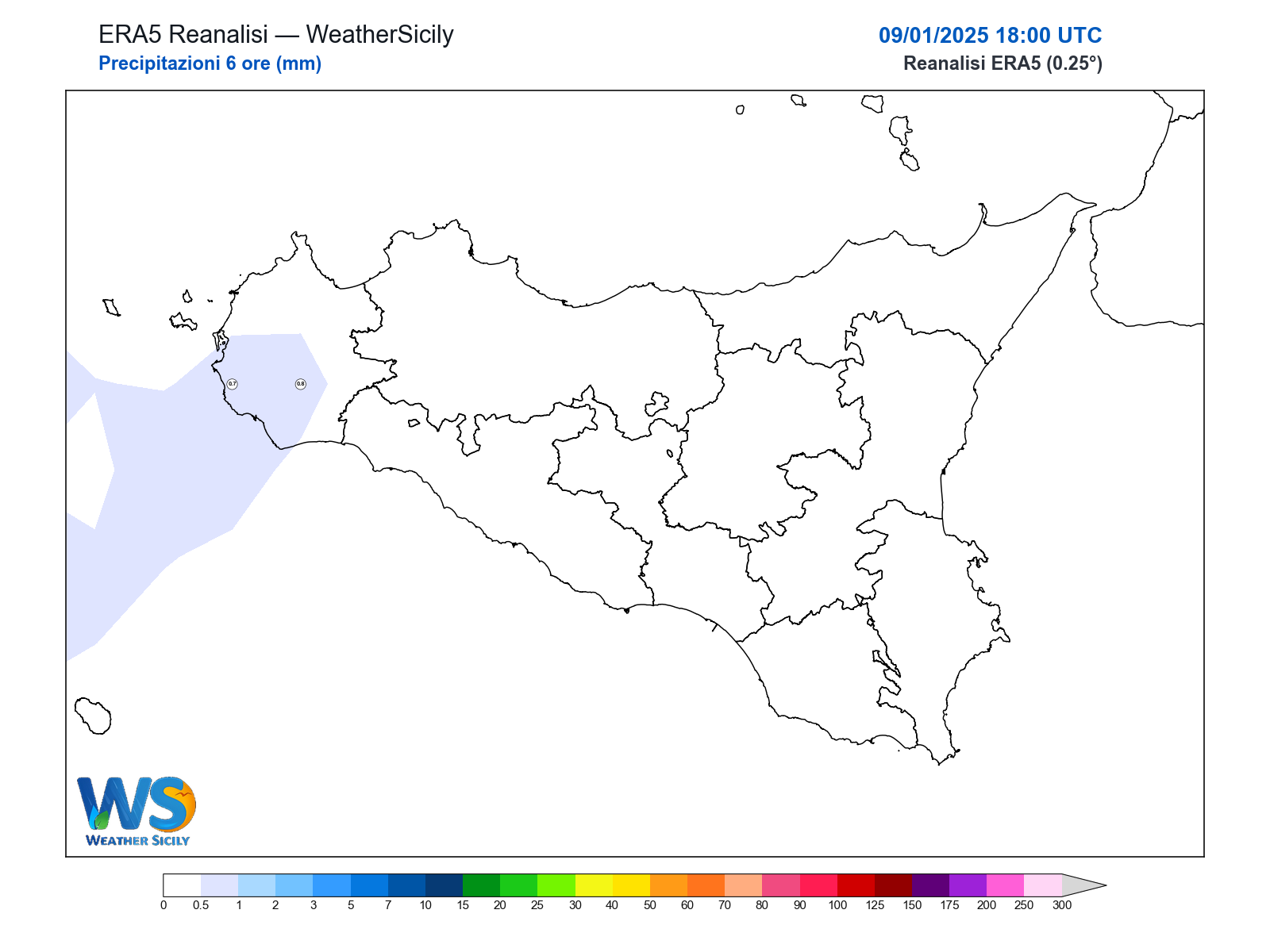 Precipitazioni (6 ore) · 2025010918