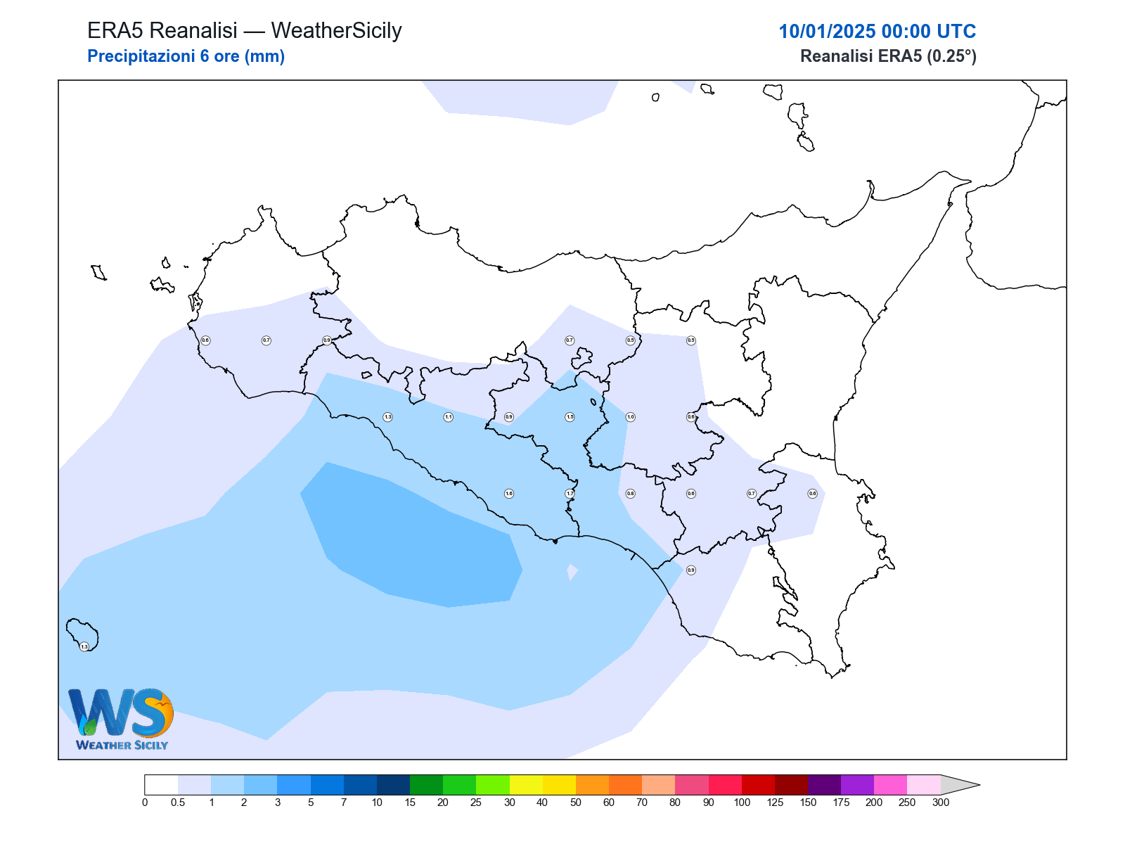 Precipitazioni (6 ore) · 2025011000