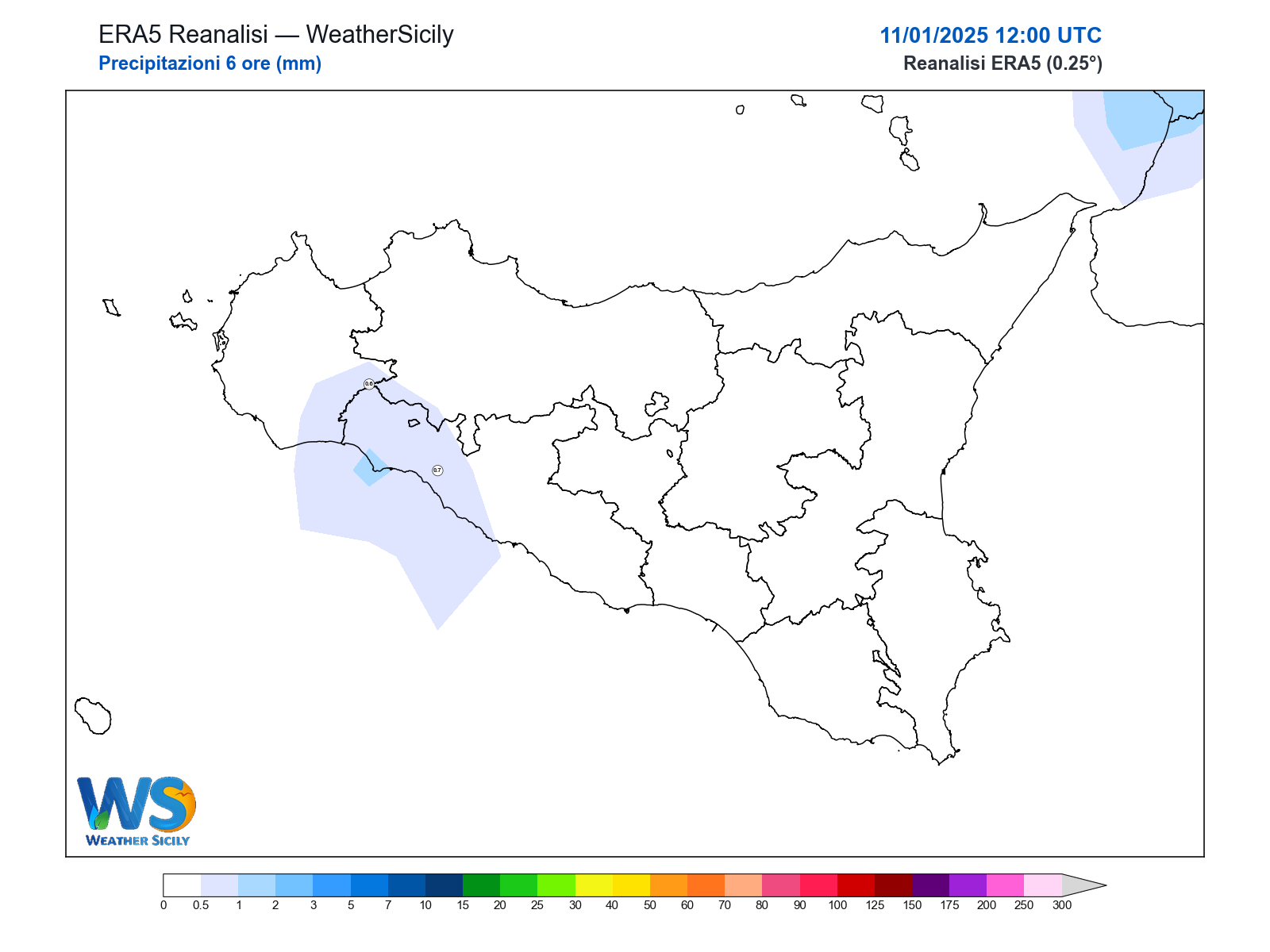 Precipitazioni (6 ore) · 2025011112