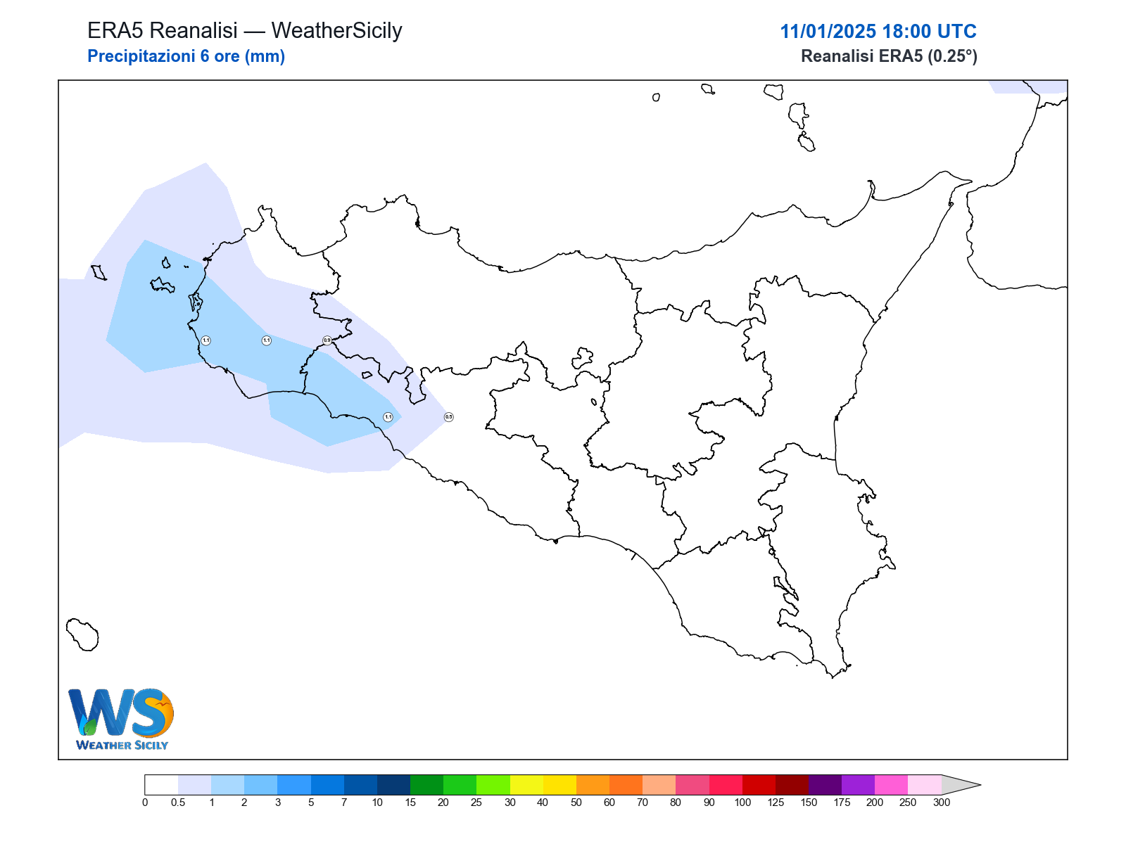Precipitazioni (6 ore) · 2025011118