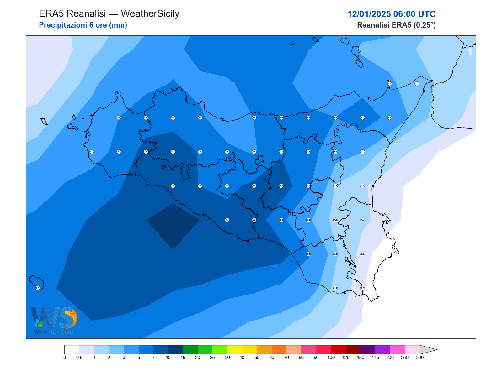 Precipitazioni (6 ore) · 2025011206