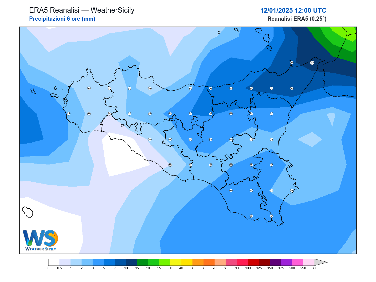 Precipitazioni (6 ore) · 2025011212
