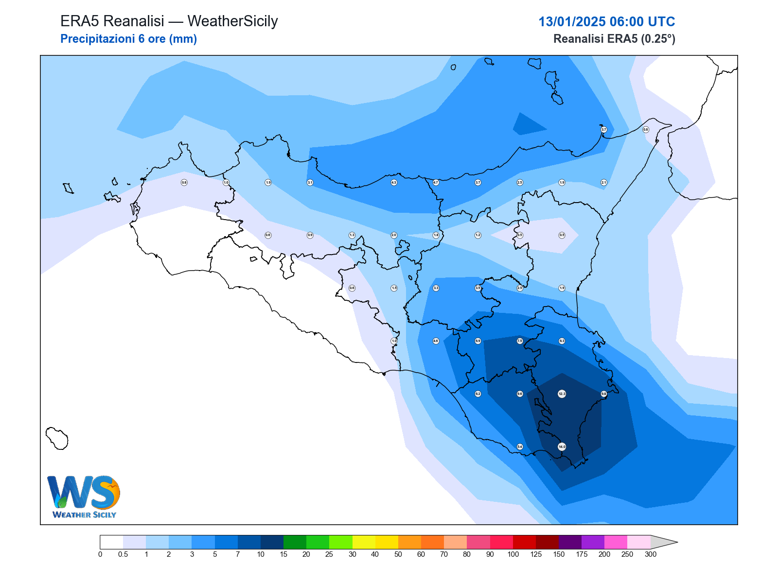 Precipitazioni (6 ore) · 2025011306