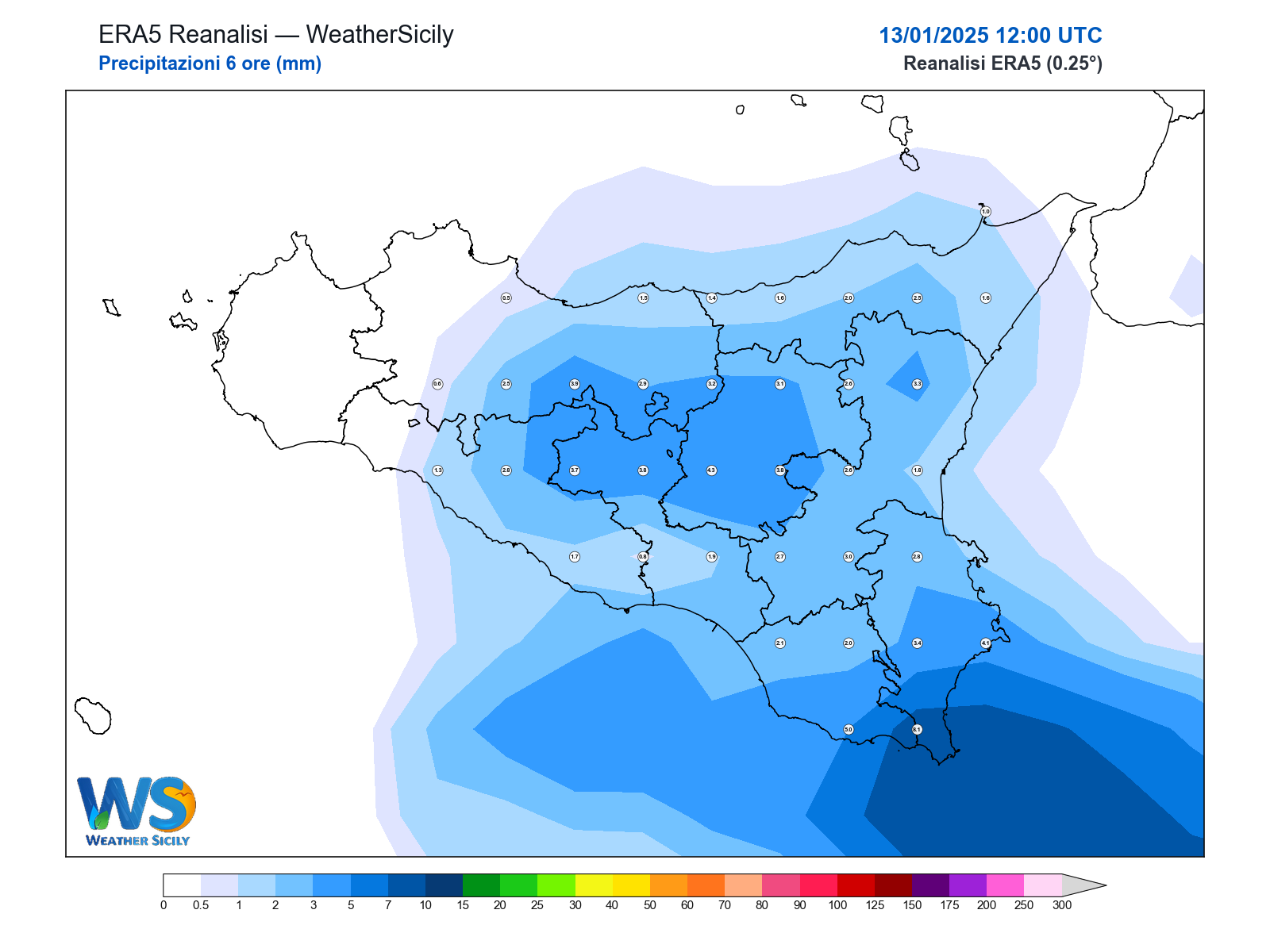 Precipitazioni (6 ore) · 2025011312