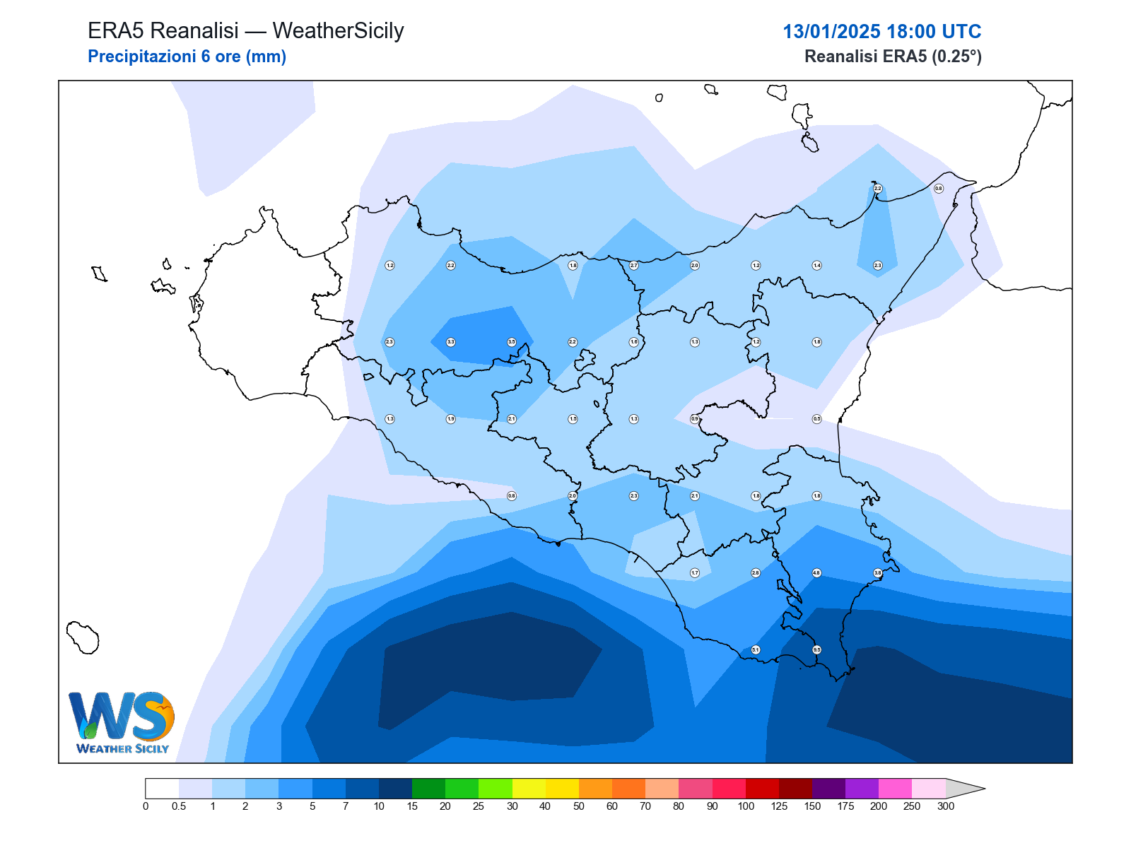 Precipitazioni (6 ore) · 2025011318