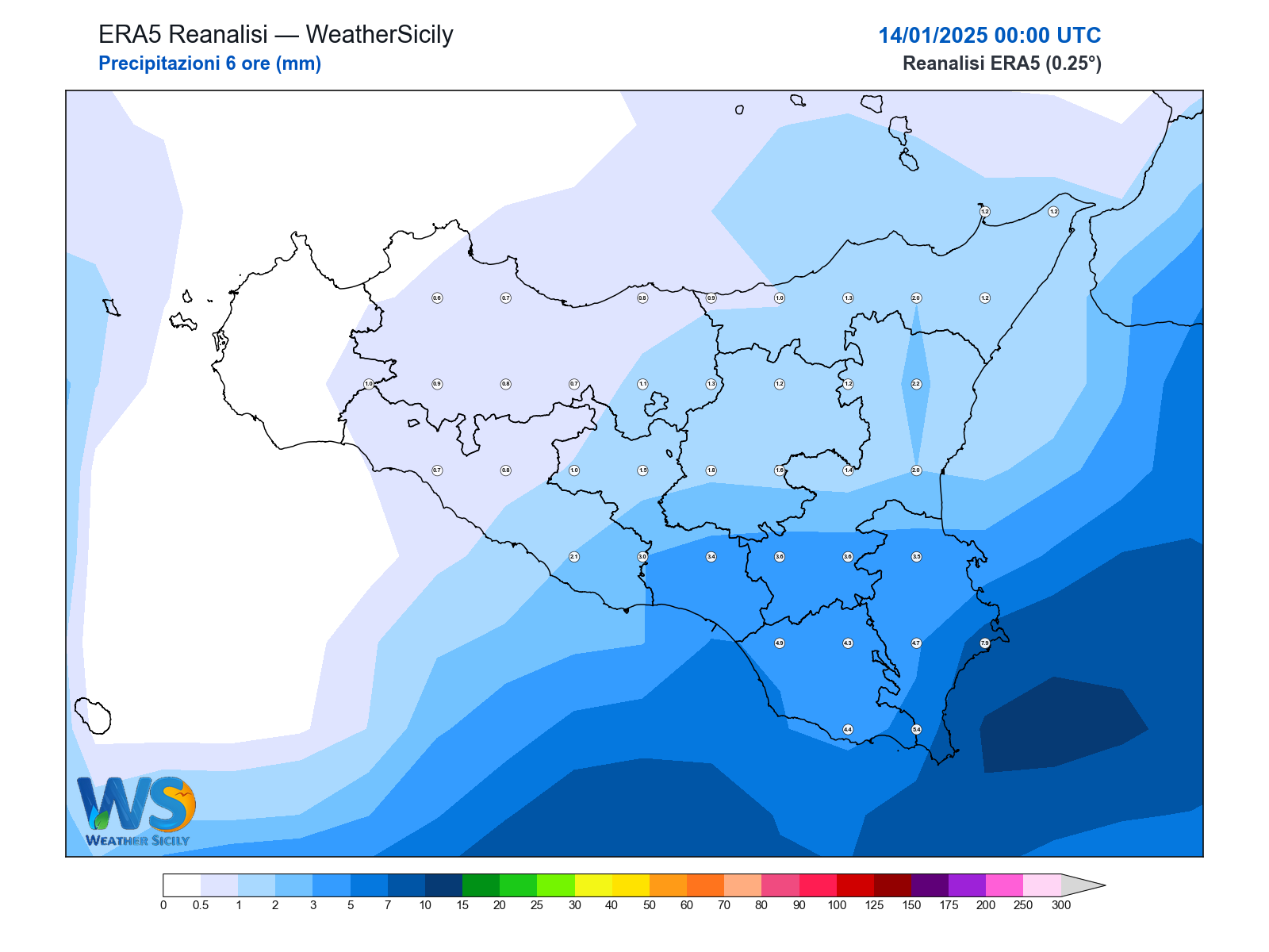 Precipitazioni (6 ore) · 2025011400
