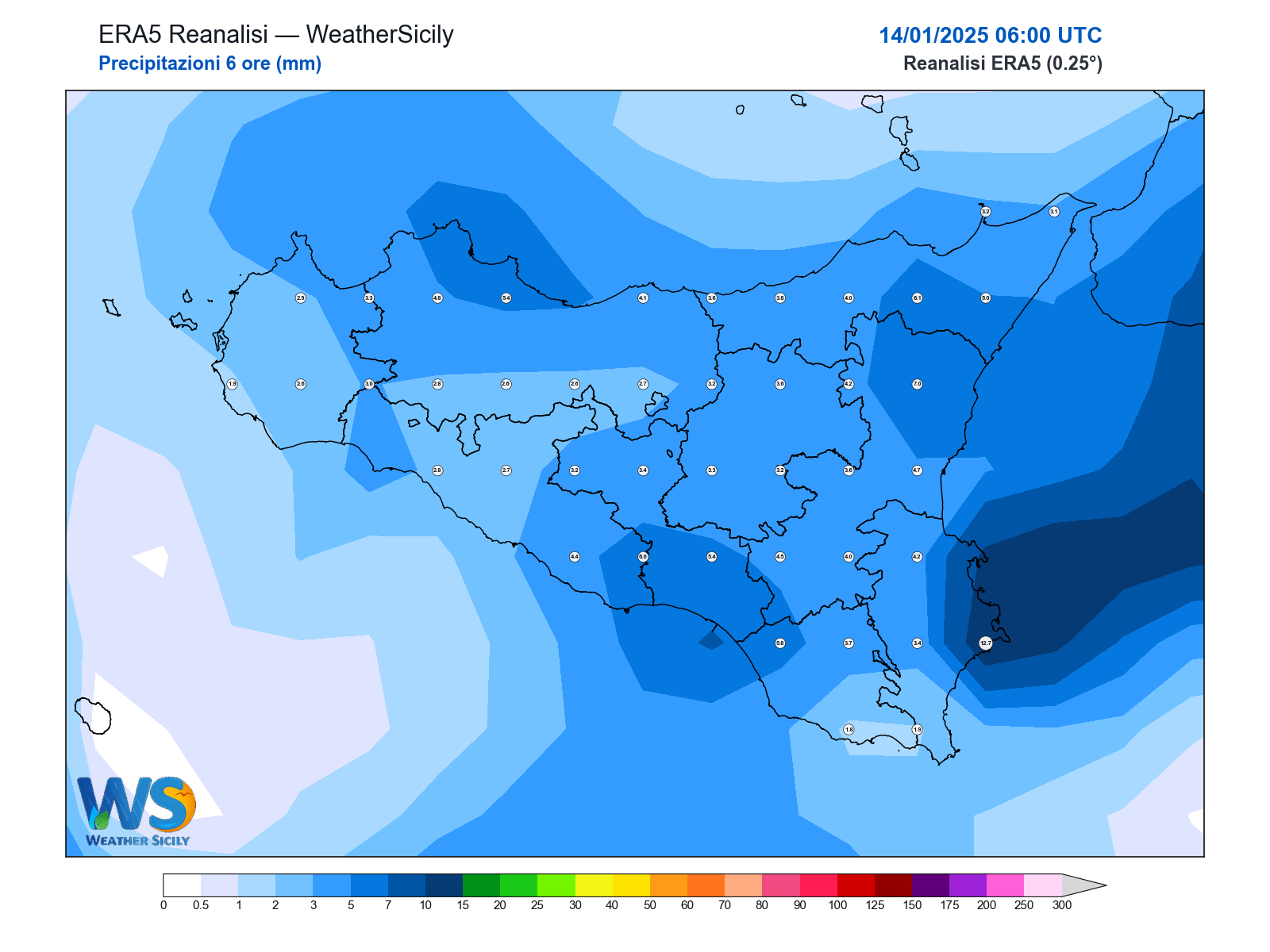 Precipitazioni (6 ore) · 2025011406