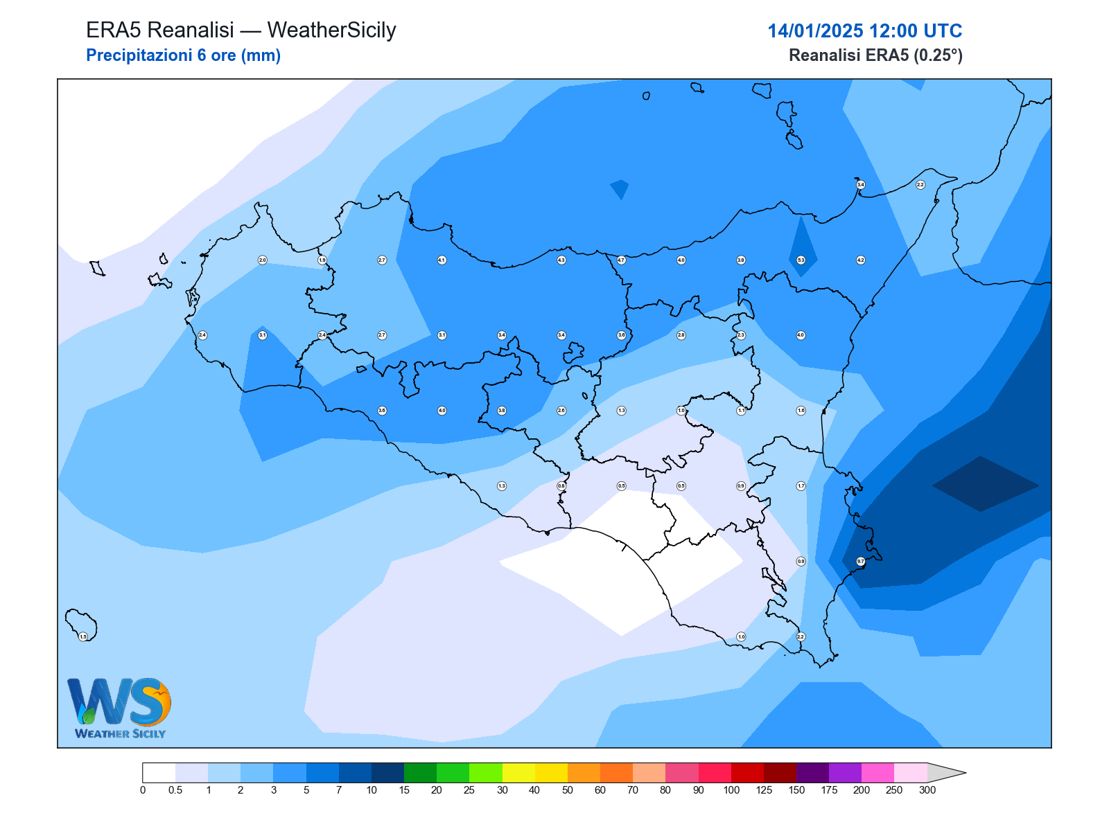 Precipitazioni (6 ore) · 2025011412