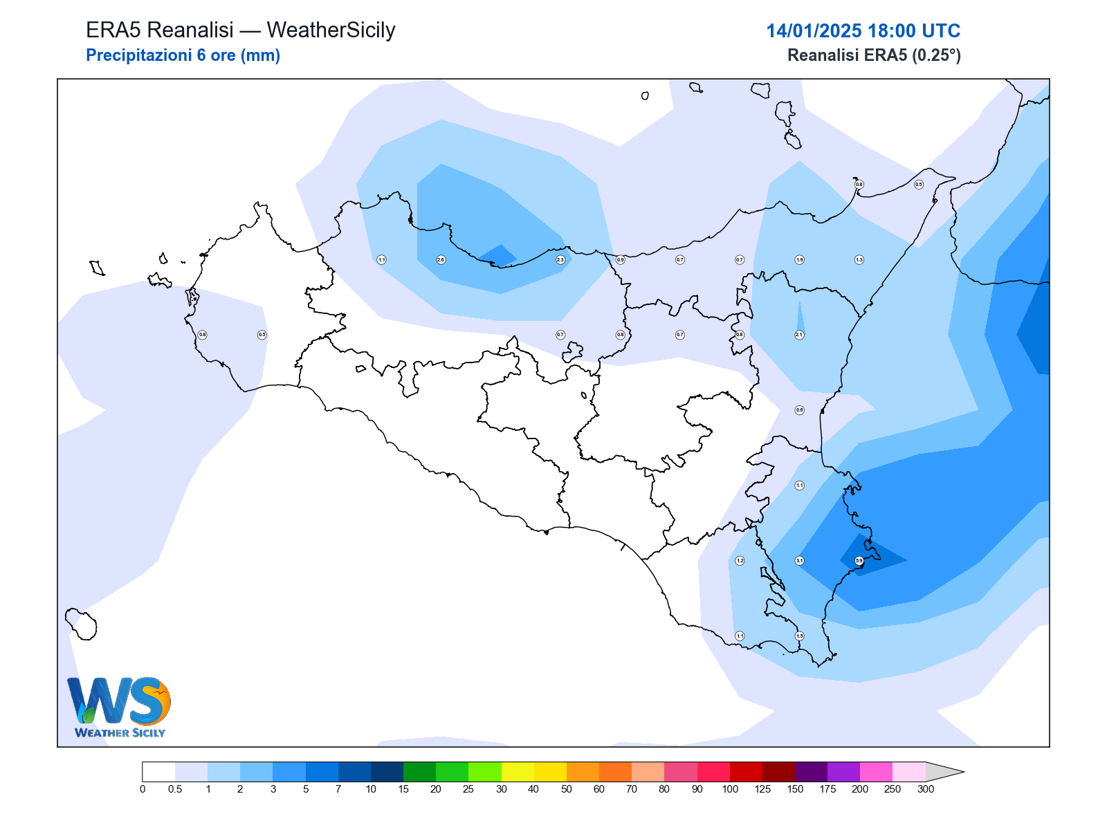 Precipitazioni (6 ore) · 2025011418