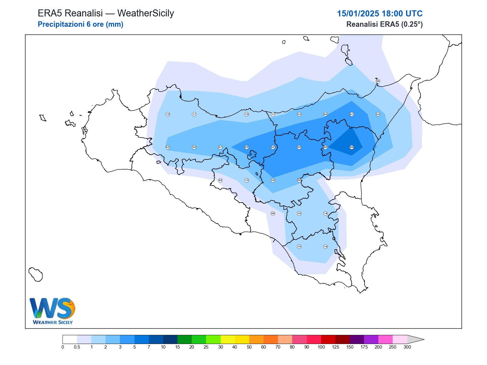Precipitazioni (6 ore) · 2025011518