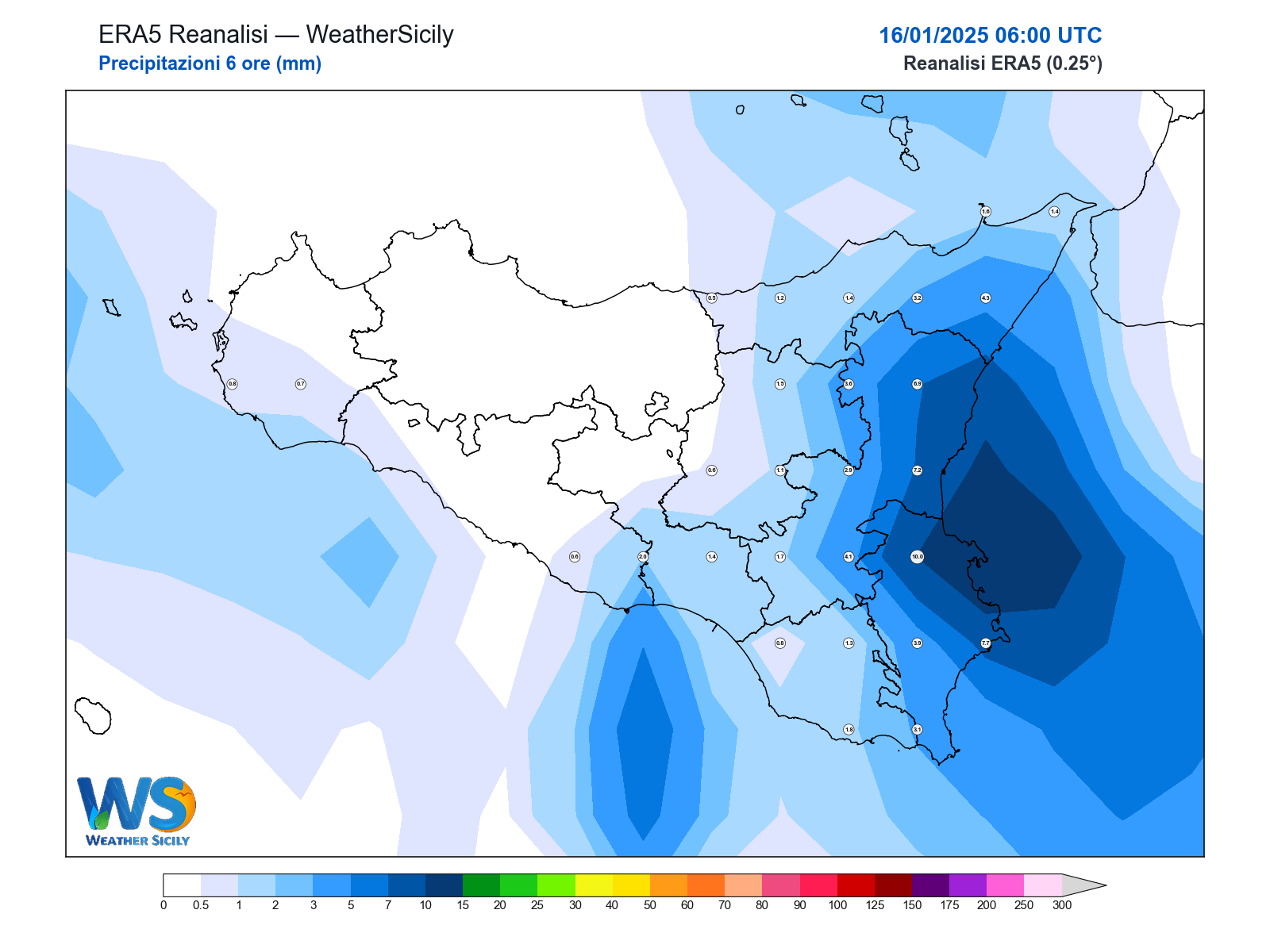 Precipitazioni (6 ore) · 2025011606