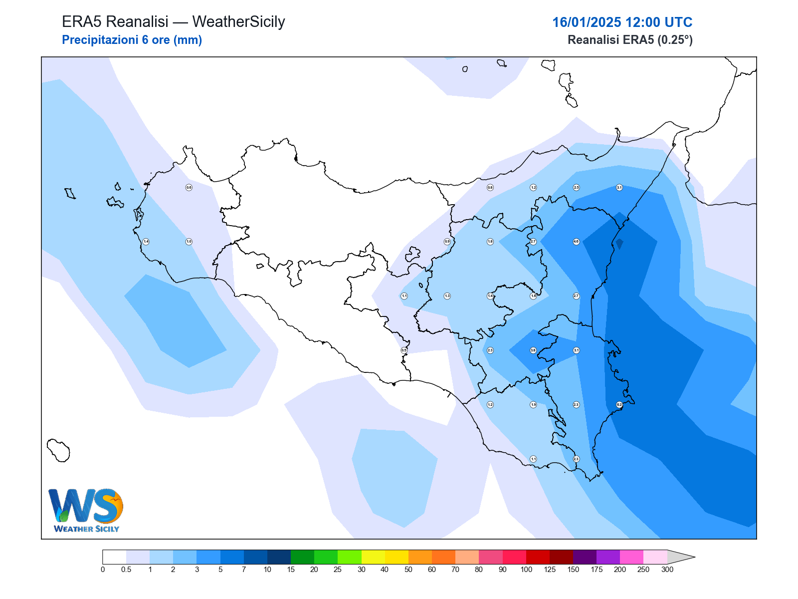 Precipitazioni (6 ore) · 2025011612
