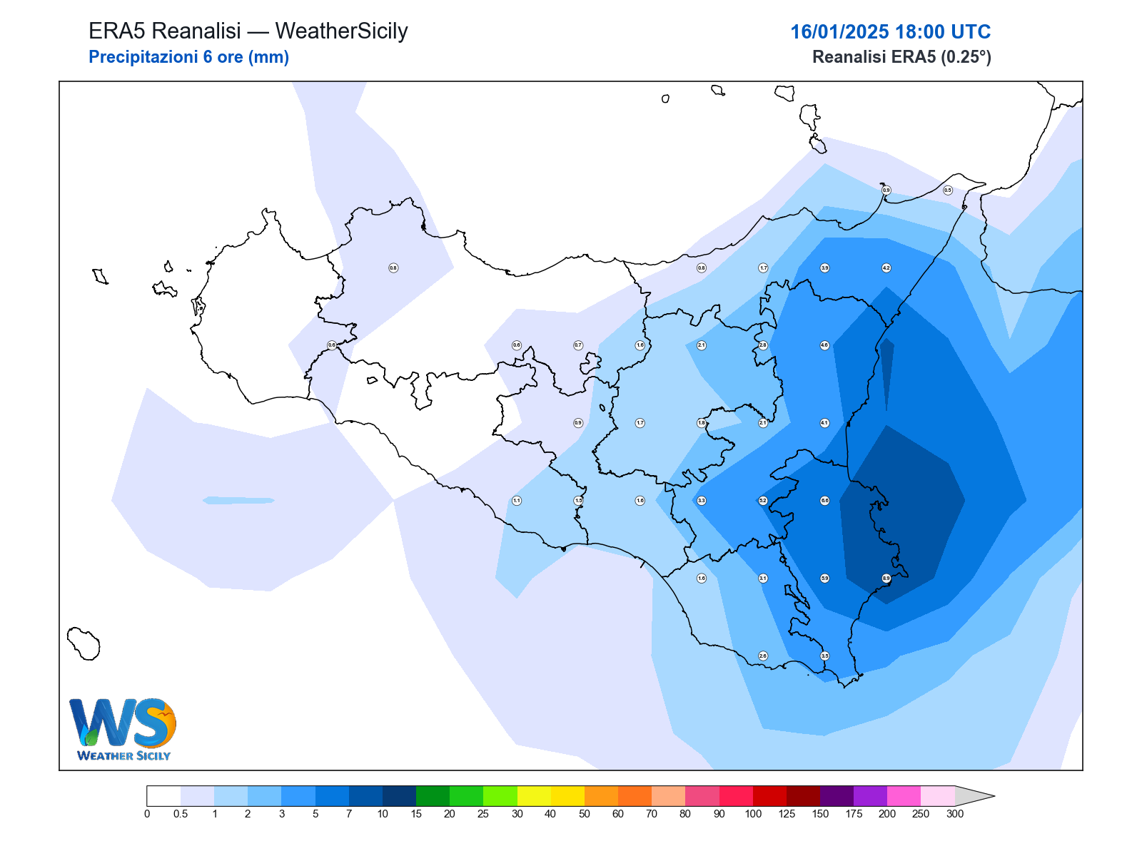 Precipitazioni (6 ore) · 2025011618