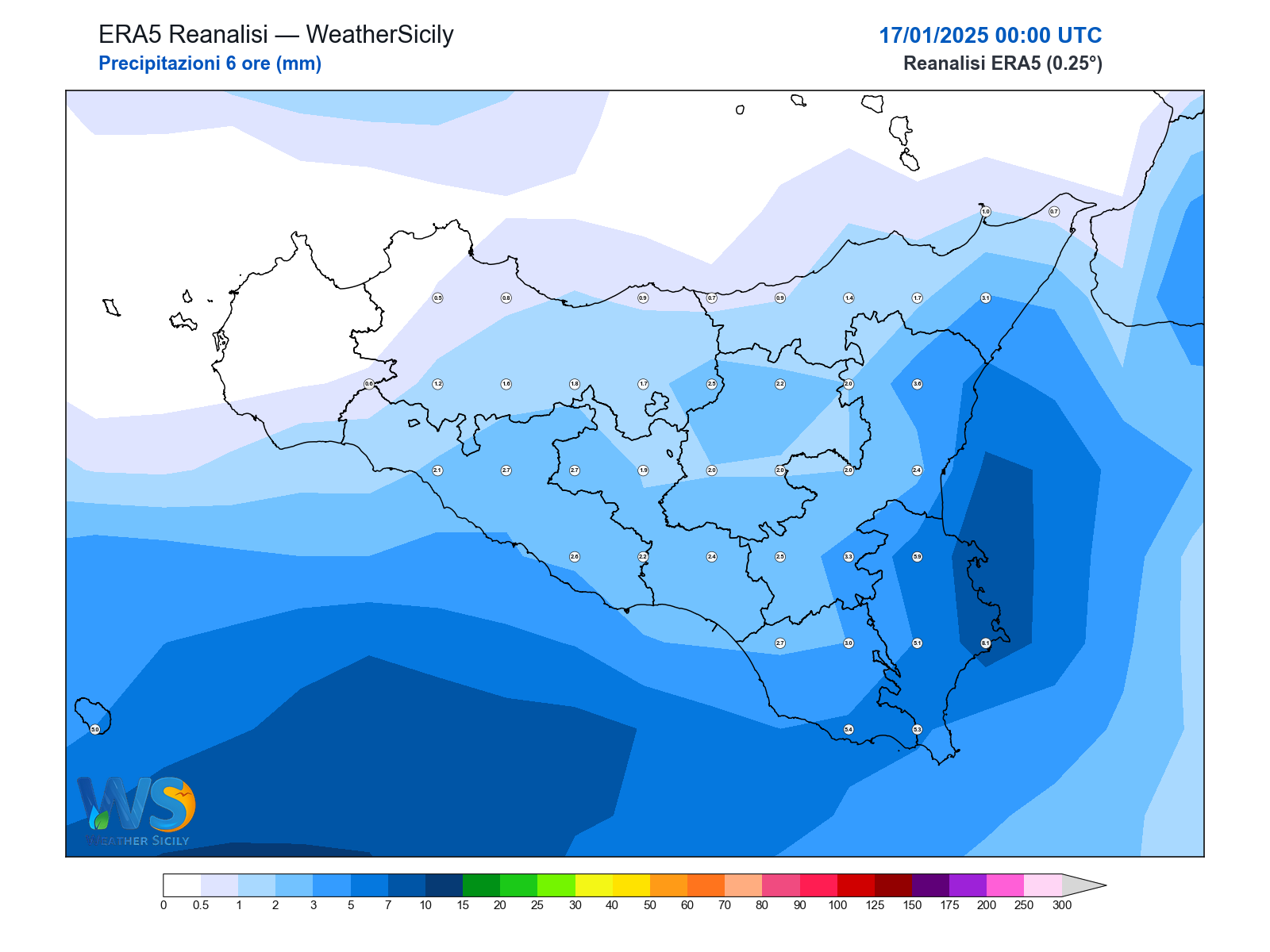 Precipitazioni (6 ore) · 2025011700
