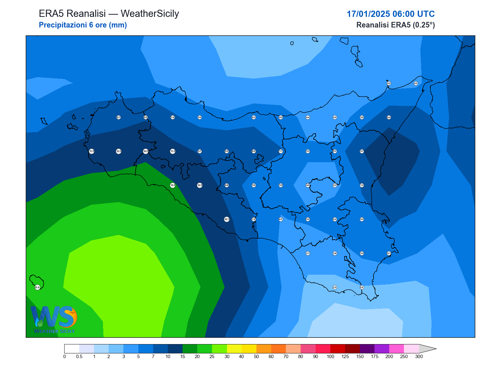 Precipitazioni (6 ore) · 2025011706