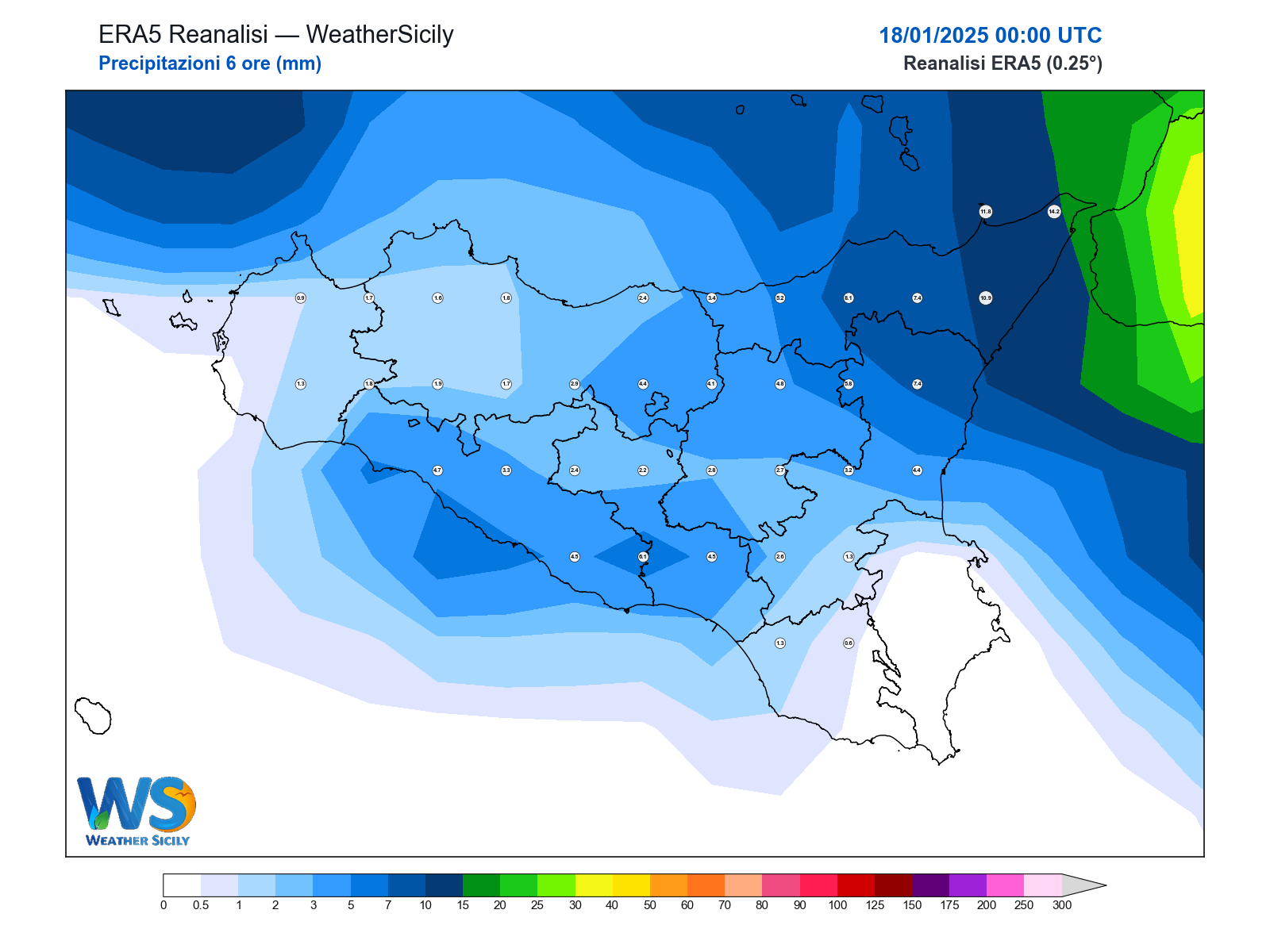 Precipitazioni (6 ore) · 2025011800
