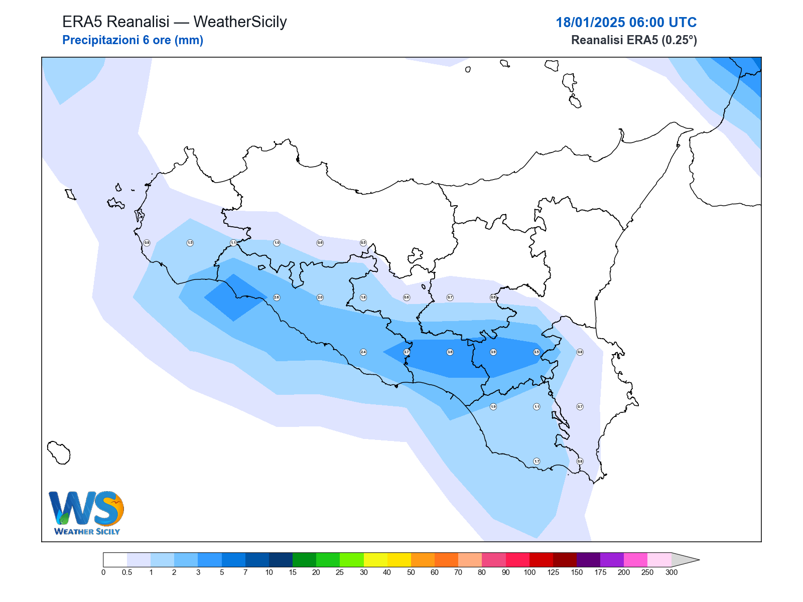 Precipitazioni (6 ore) · 2025011806