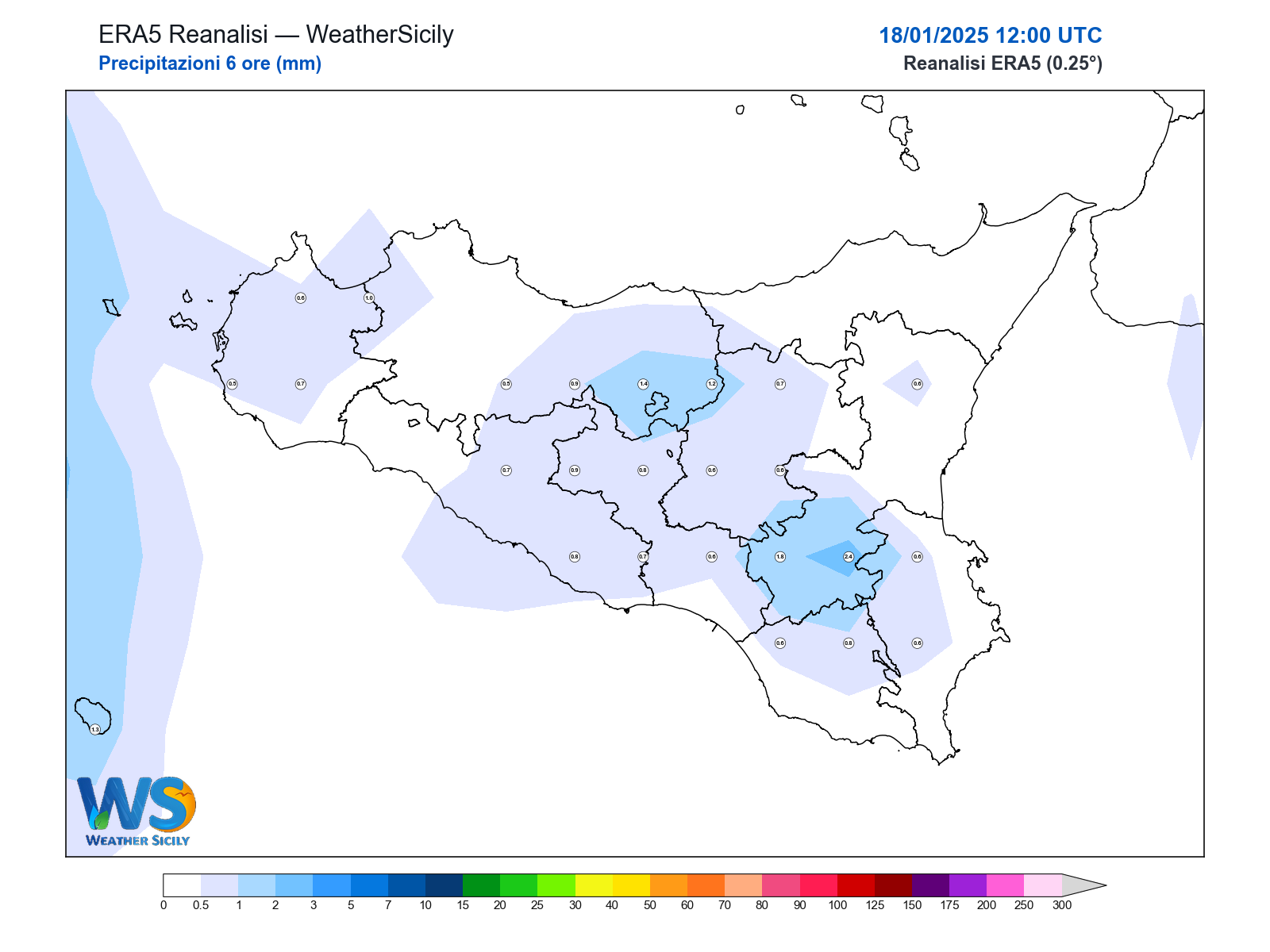 Precipitazioni (6 ore) · 2025011812