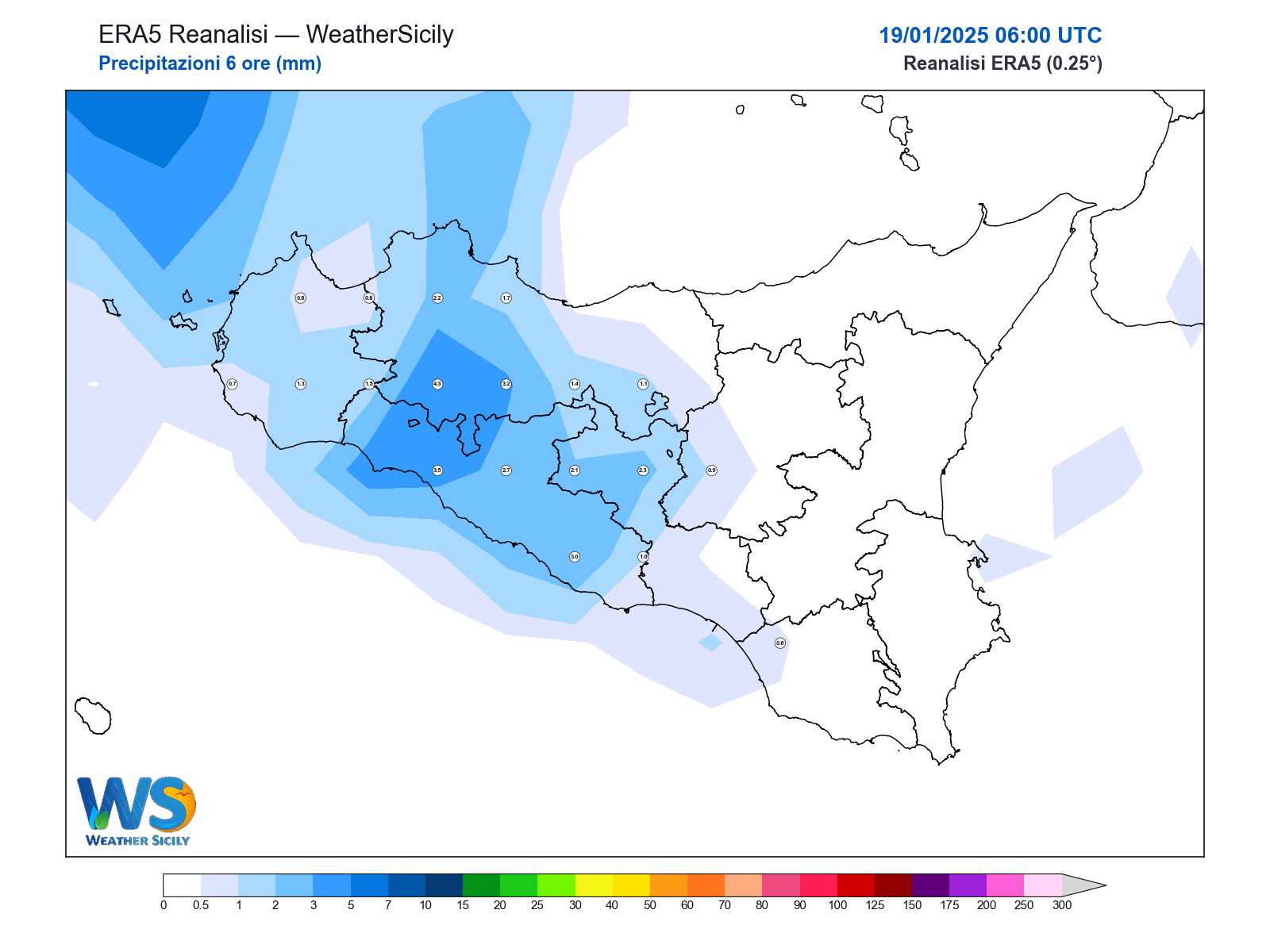 Precipitazioni (6 ore) · 2025011906