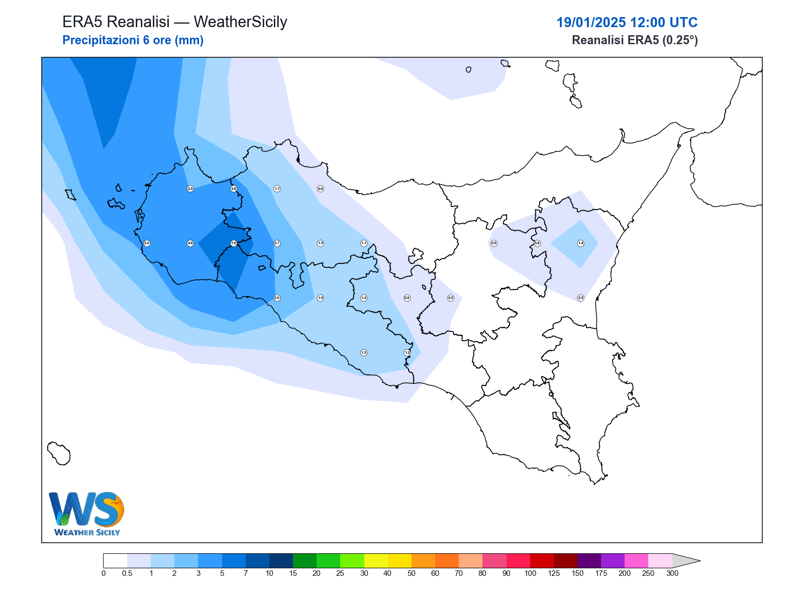 Precipitazioni (6 ore) · 2025011912