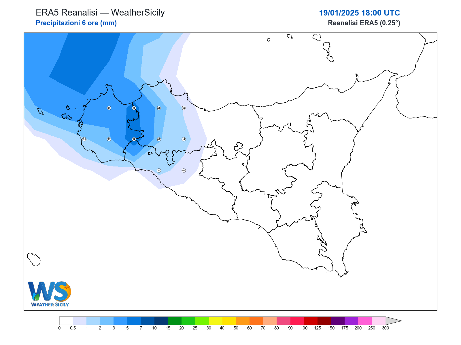 Precipitazioni (6 ore) · 2025011918