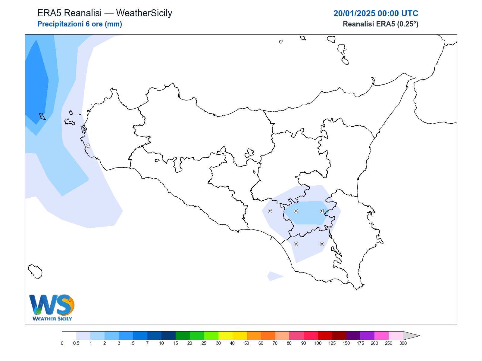 Precipitazioni (6 ore) · 2025012000