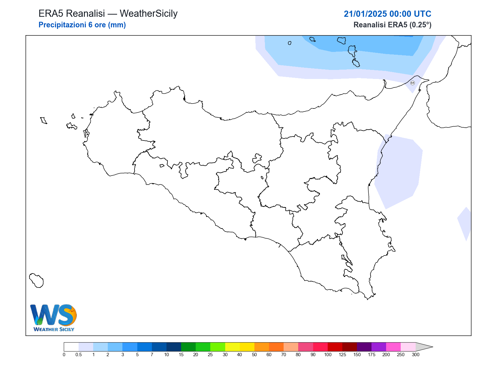 Precipitazioni (6 ore) · 2025012100