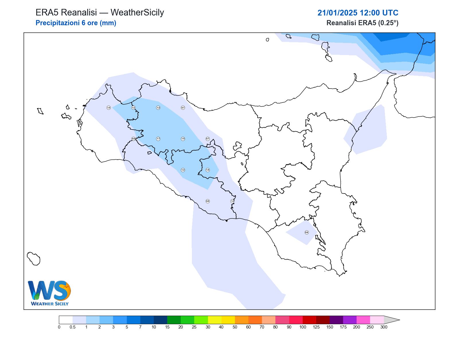 Precipitazioni (6 ore) · 2025012112