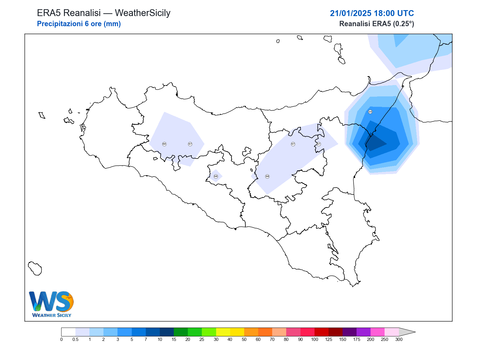Precipitazioni (6 ore) · 2025012118