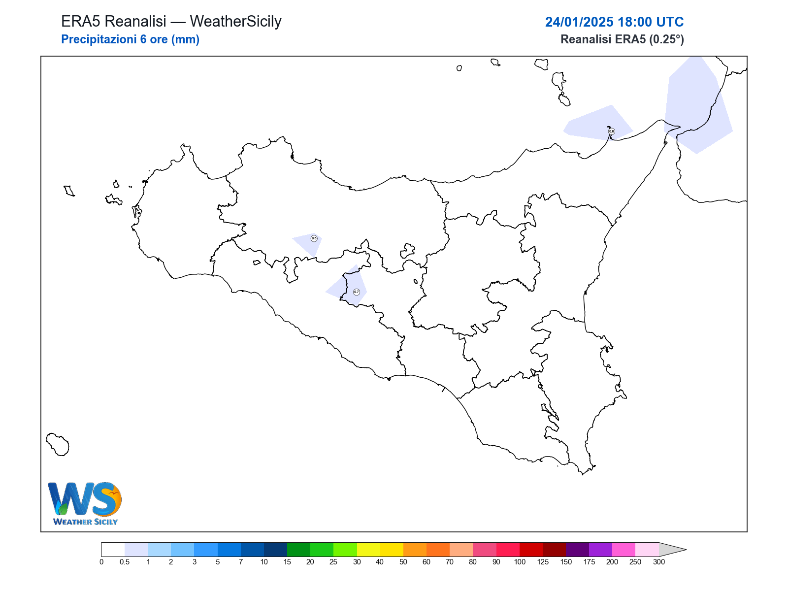 Precipitazioni (6 ore) · 2025012418