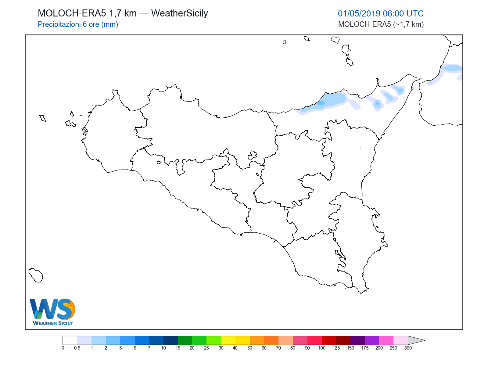 Precipitazioni (6 ore) · 2019050106