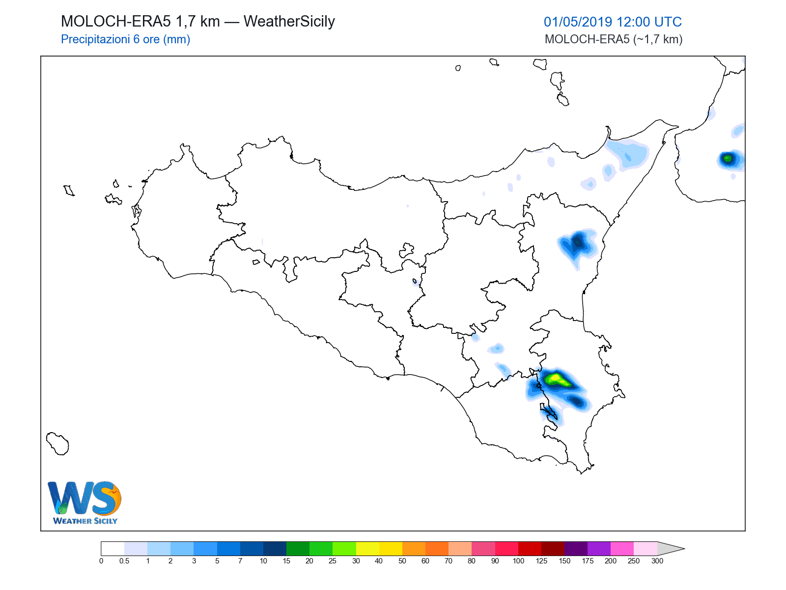 Precipitazioni (6 ore) · 2019050112
