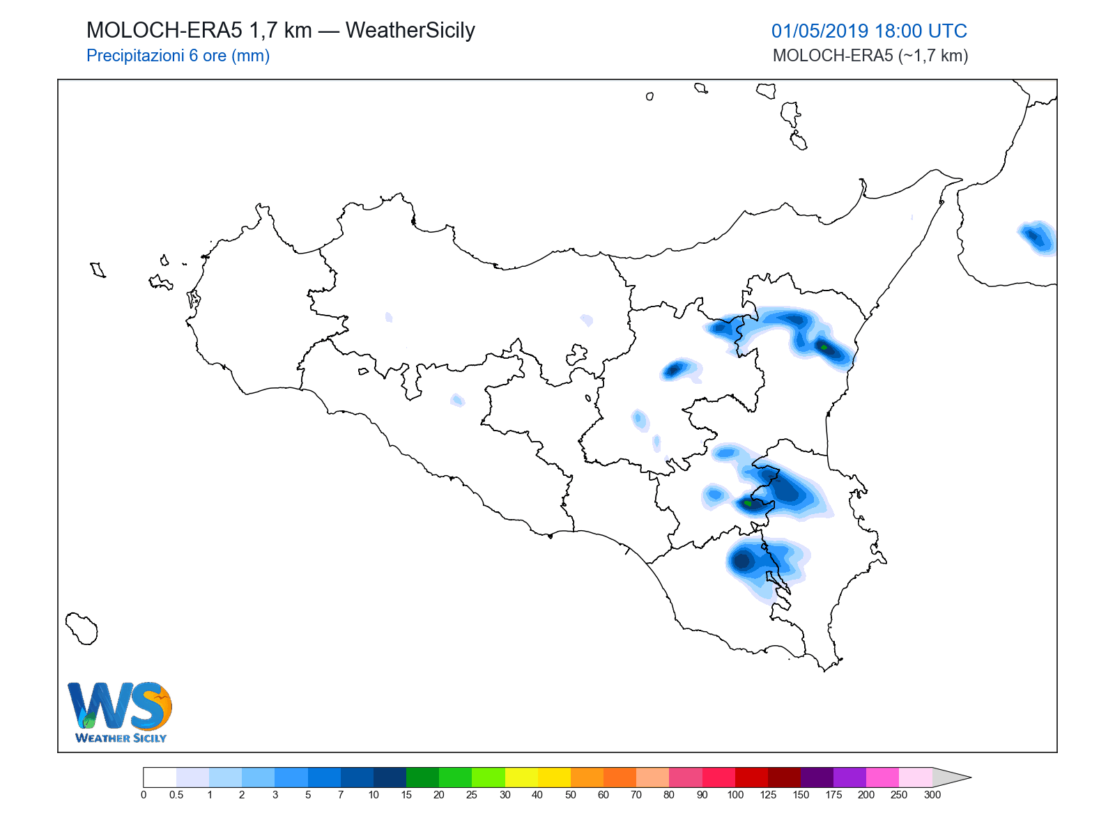 Precipitazioni (6 ore) · 2019050118
