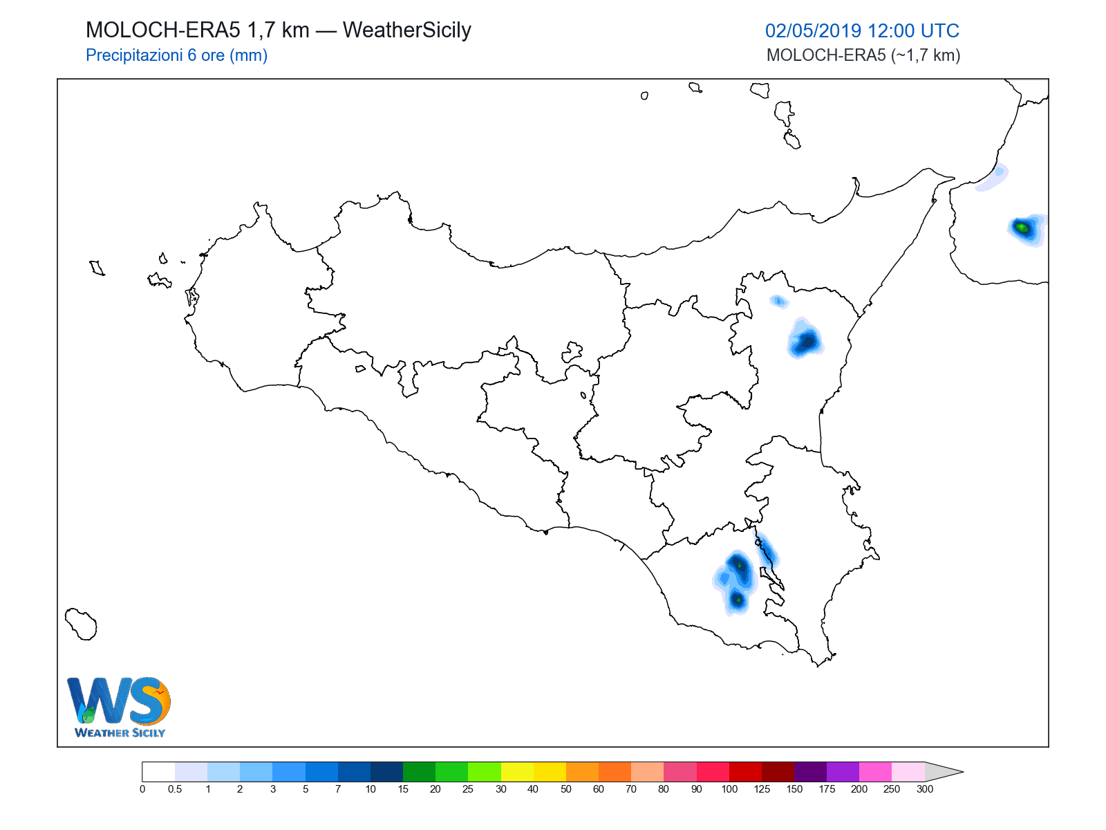 Precipitazioni (6 ore) · 2019050212
