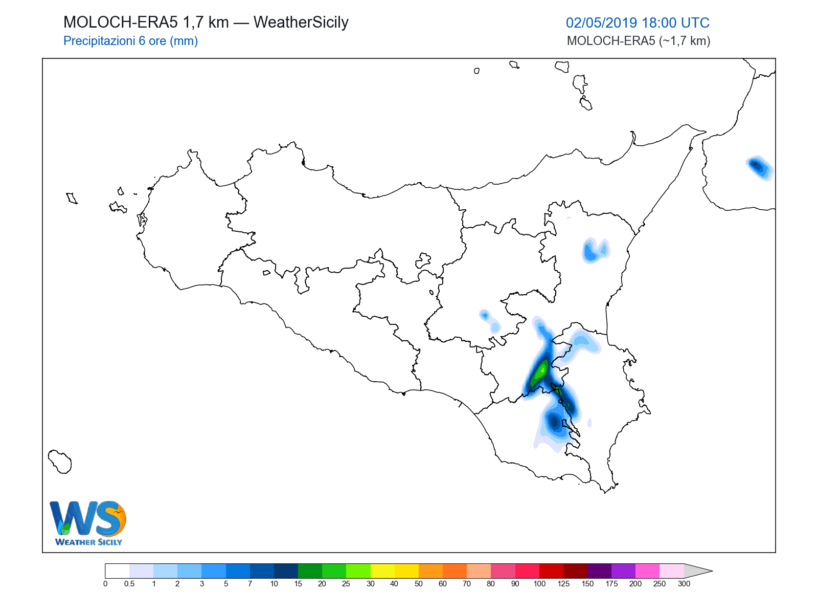 Precipitazioni (6 ore) · 2019050218
