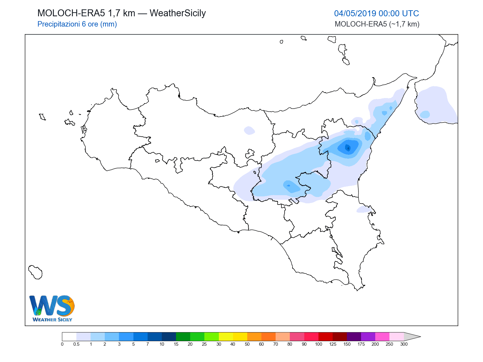 Precipitazioni (6 ore) · 2019050400