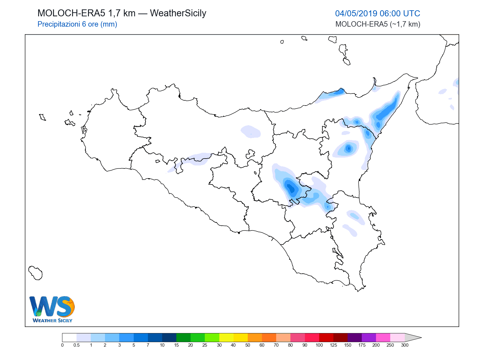 Precipitazioni (6 ore) · 2019050406