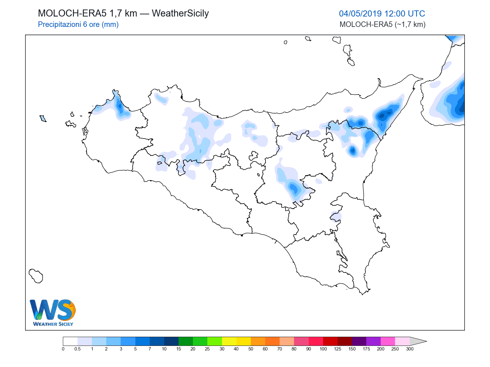 Precipitazioni (6 ore) · 2019050412