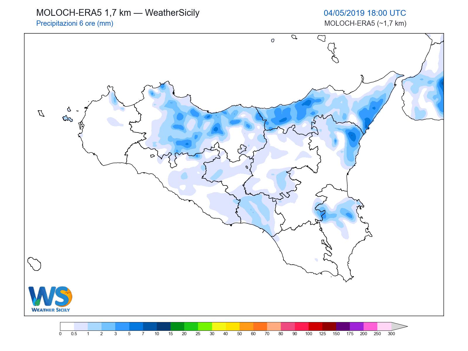 Precipitazioni (6 ore) · 2019050418