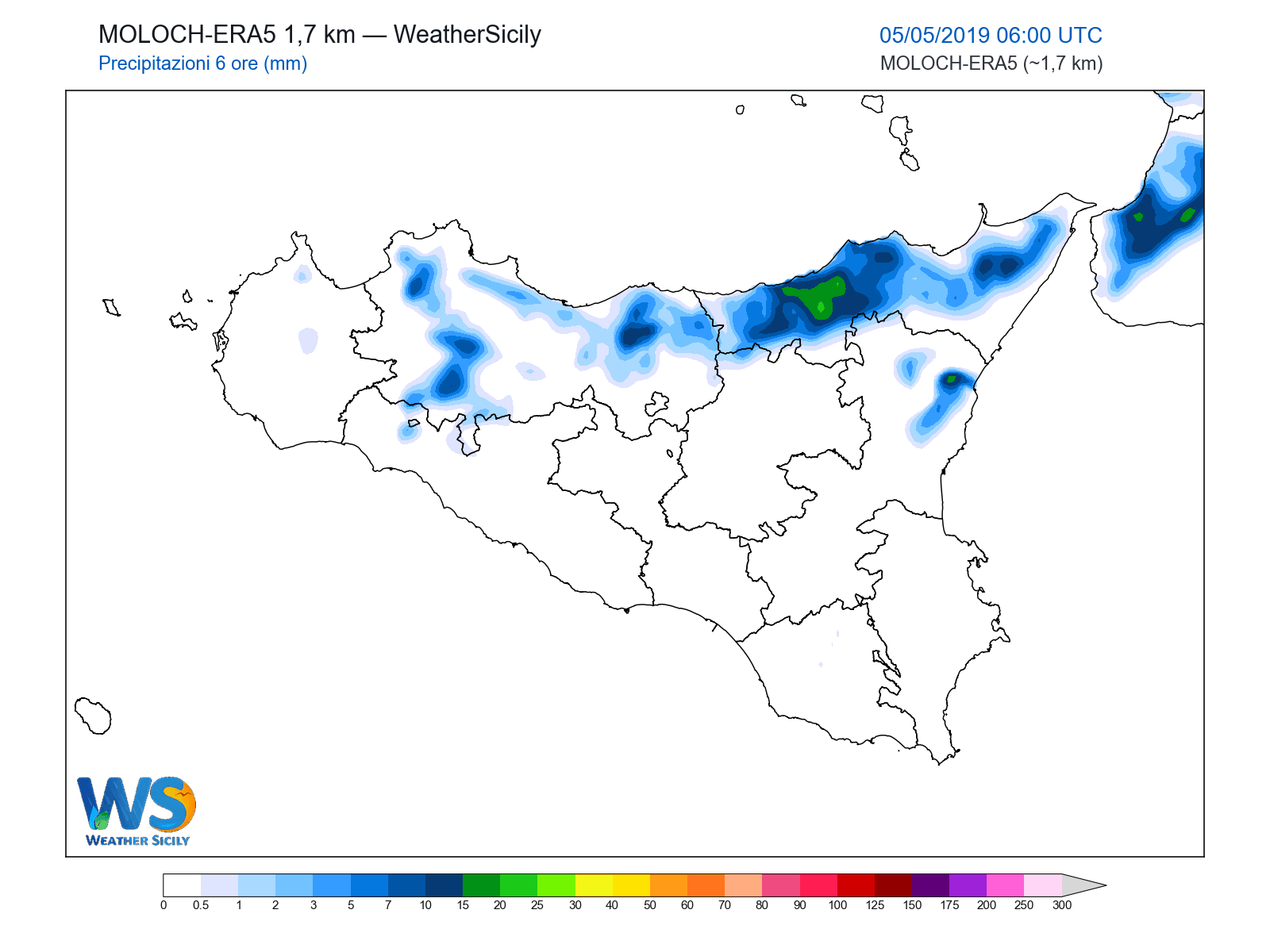 Precipitazioni (6 ore) · 2019050506