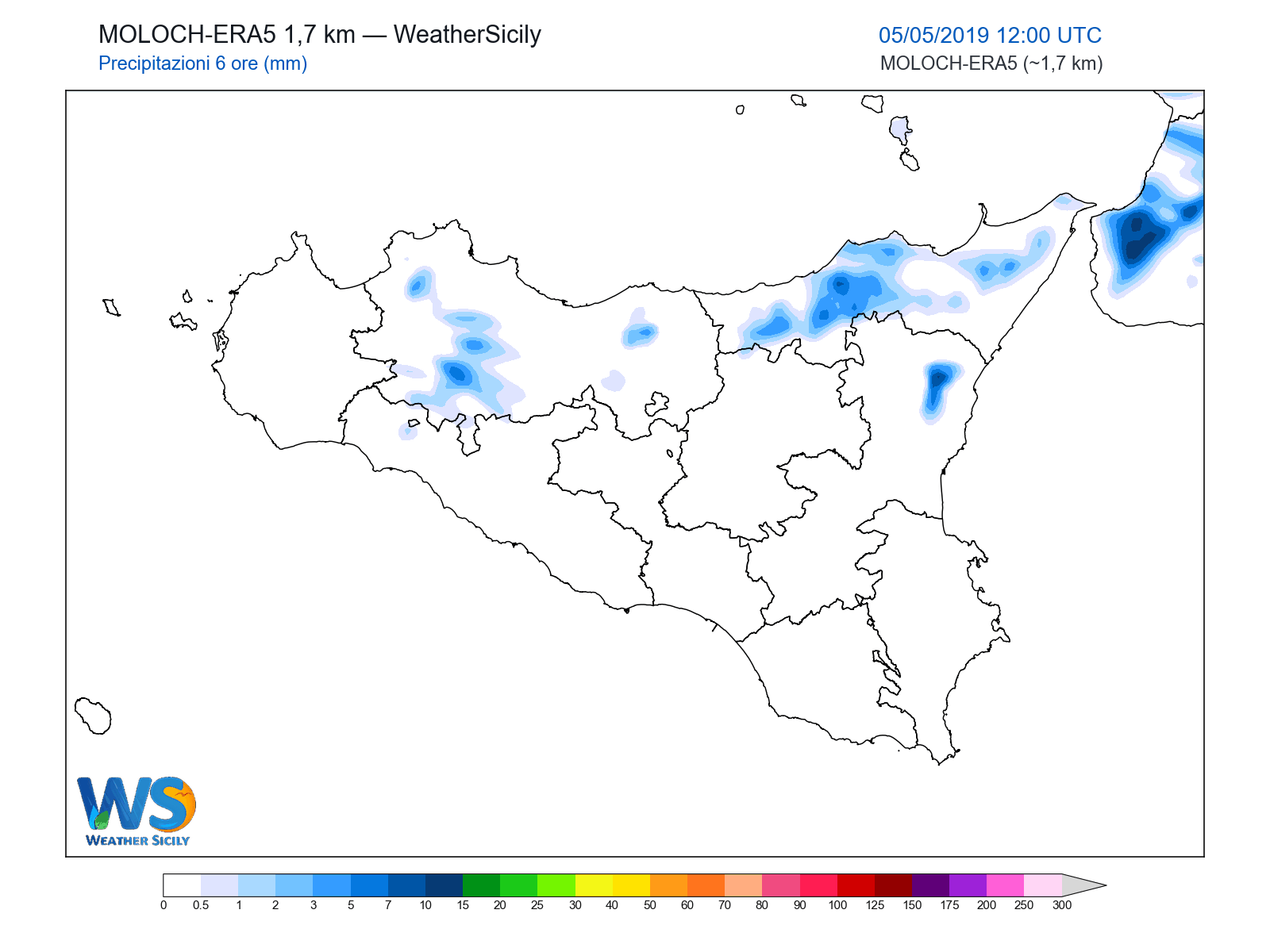 Precipitazioni (6 ore) · 2019050512