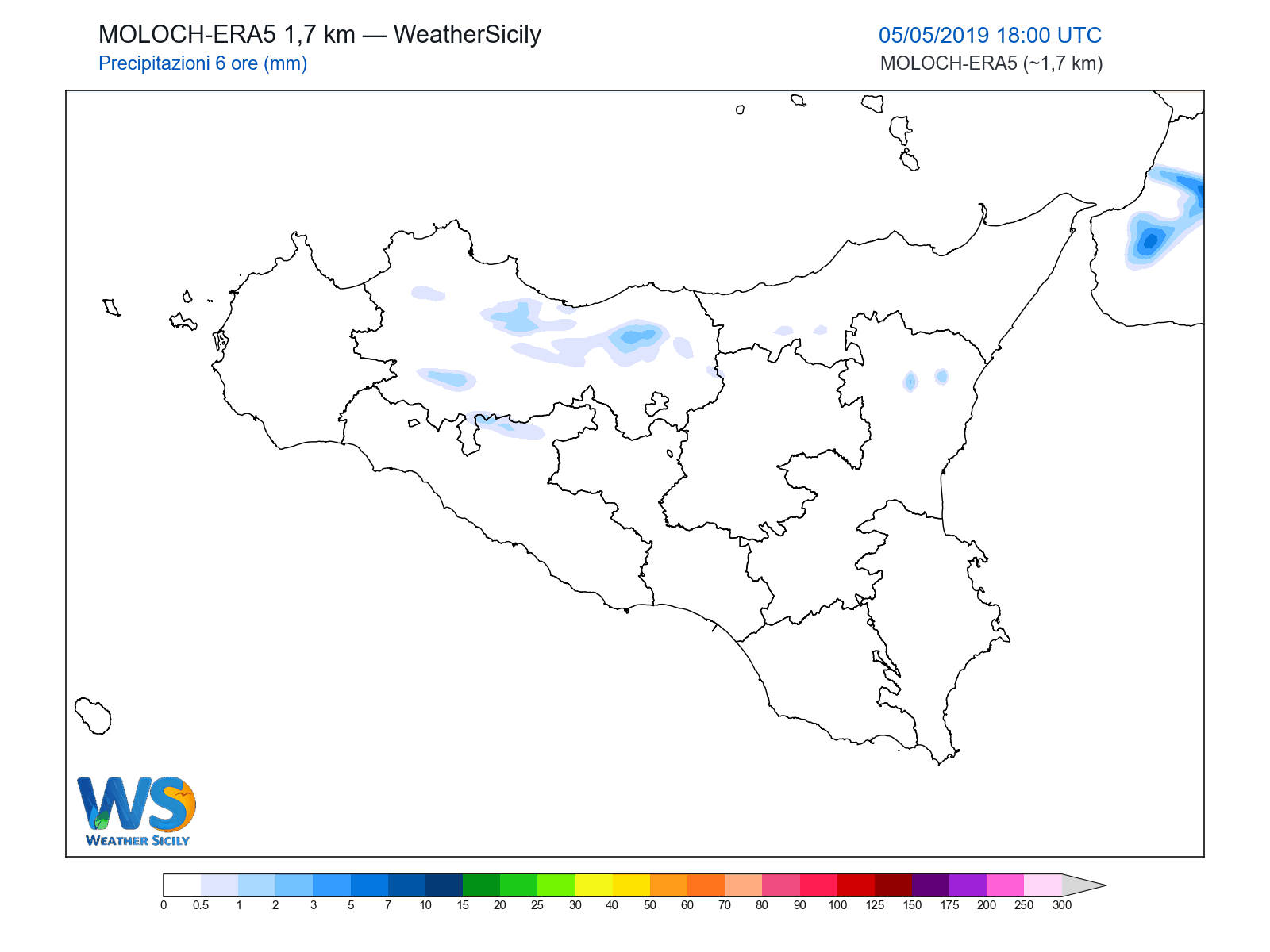 Precipitazioni (6 ore) · 2019050518