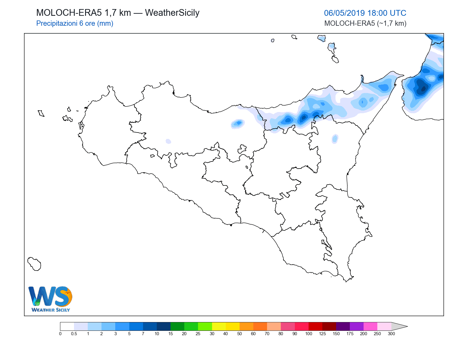 Precipitazioni (6 ore) · 2019050618